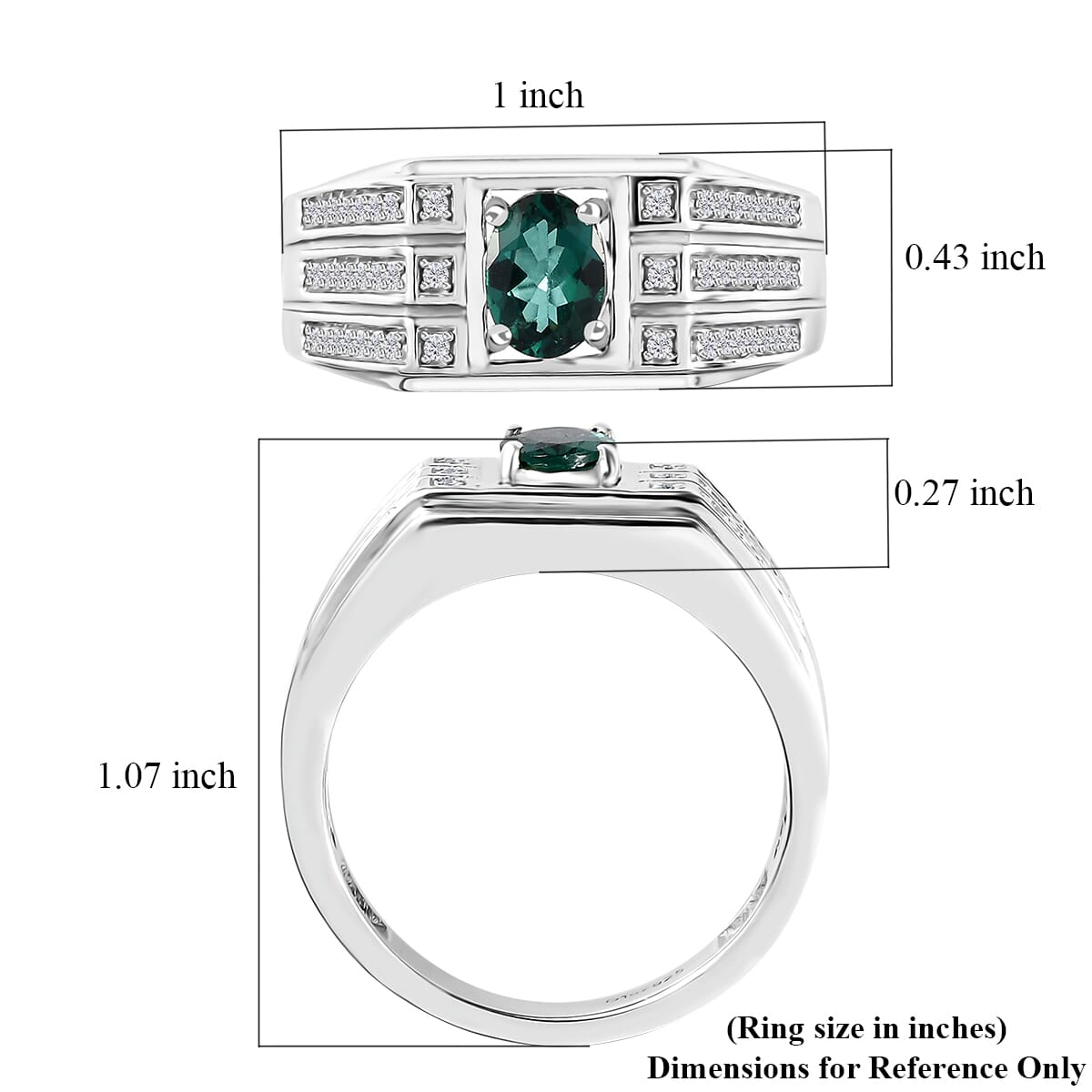 Indian Ocean Apatite and Moissanite Men's Ring in Platinum Over Sterling Silver (Size 11.0) 1.00 ctw image number 5