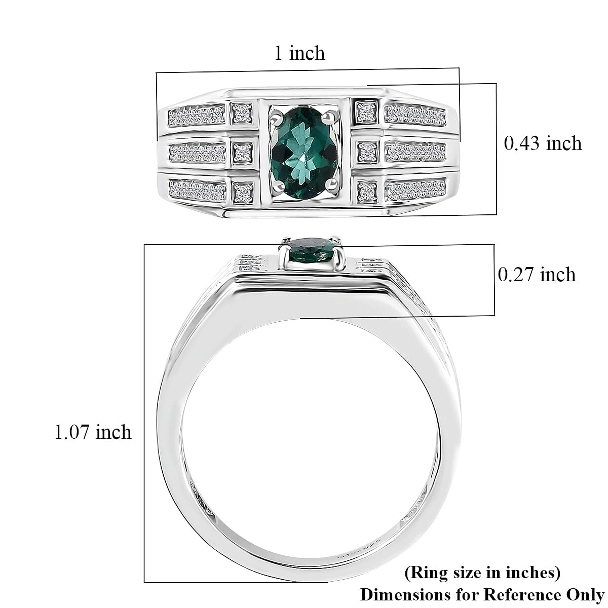 Indian Ocean Apatite and Moissanite Men's Ring in Platinum Over Sterling Silver (Size 12.0) 1.00 ctw image number 5