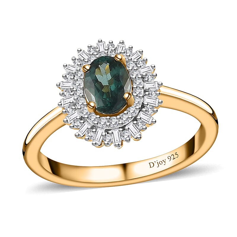 Premium Indian Ocean Apatite and Diamond Sunburst Ring in Vermeil Yellow Gold Over Sterling Silver (Size 10.0) 1.20 ctw