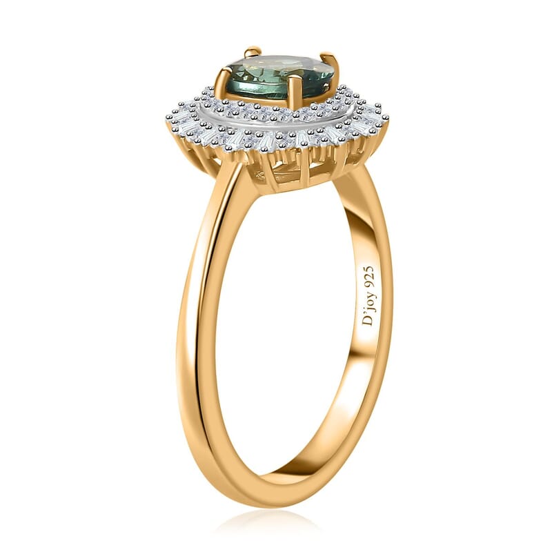 Premium Indian Ocean Apatite and Diamond Sunburst Ring in Vermeil Yellow Gold Over Sterling Silver (Size 10.0) 1.20 ctw