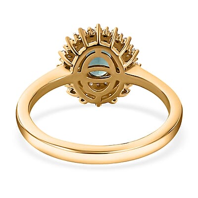 Premium Indian Ocean Apatite and Diamond Sunburst Ring in Vermeil Yellow Gold Over Sterling Silver (Size 10.0) 1.20 ctw