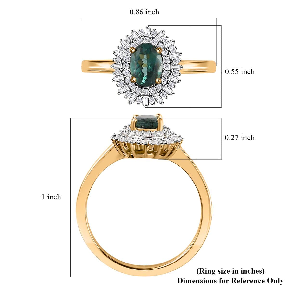 Premium Ocean Blue Apatite, Diamond (0.33 cts) Ring in Vermeil YG Over Sterling Silver (Size 10.0) 1.20 ctw image number 4