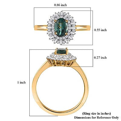 Premium Indian Ocean Apatite and Diamond Sunburst Ring in Vermeil Yellow Gold Over Sterling Silver (Size 10.0) 1.20 ctw