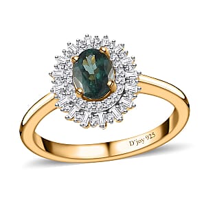 Premium Indian Ocean Apatite and Diamond Sunburst Ring in Vermeil Yellow Gold Over Sterling Silver (Size 6.0) 1.20 ctw