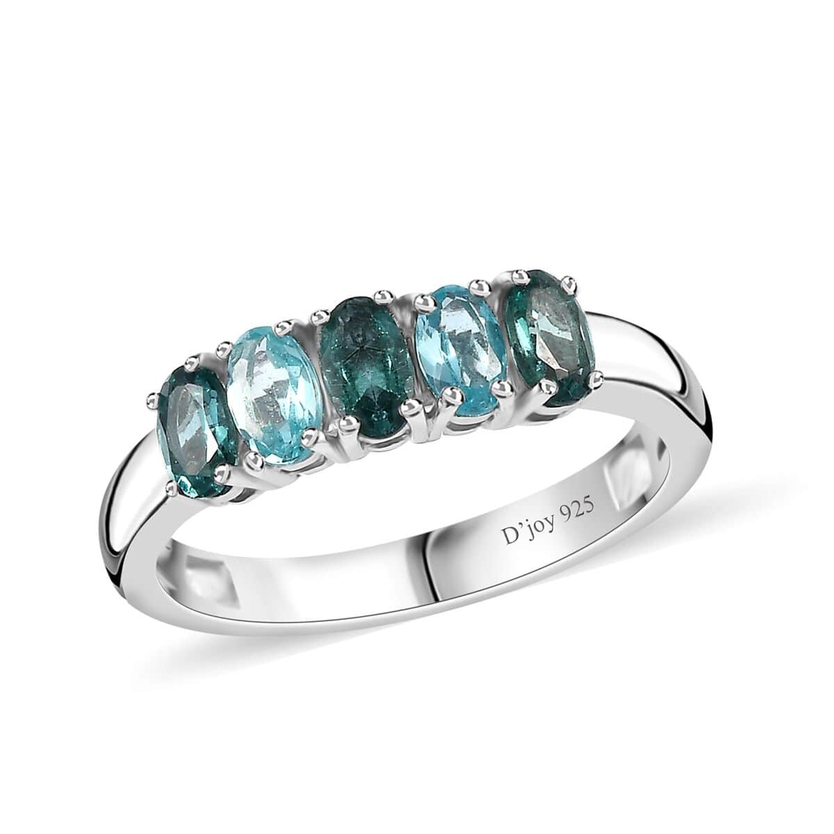 Premium Indian Ocean Apatite, Apatite 5 Stone Ring in Platinum Over Sterling Silver (Size 10.0) 1.20 ctw image number 0