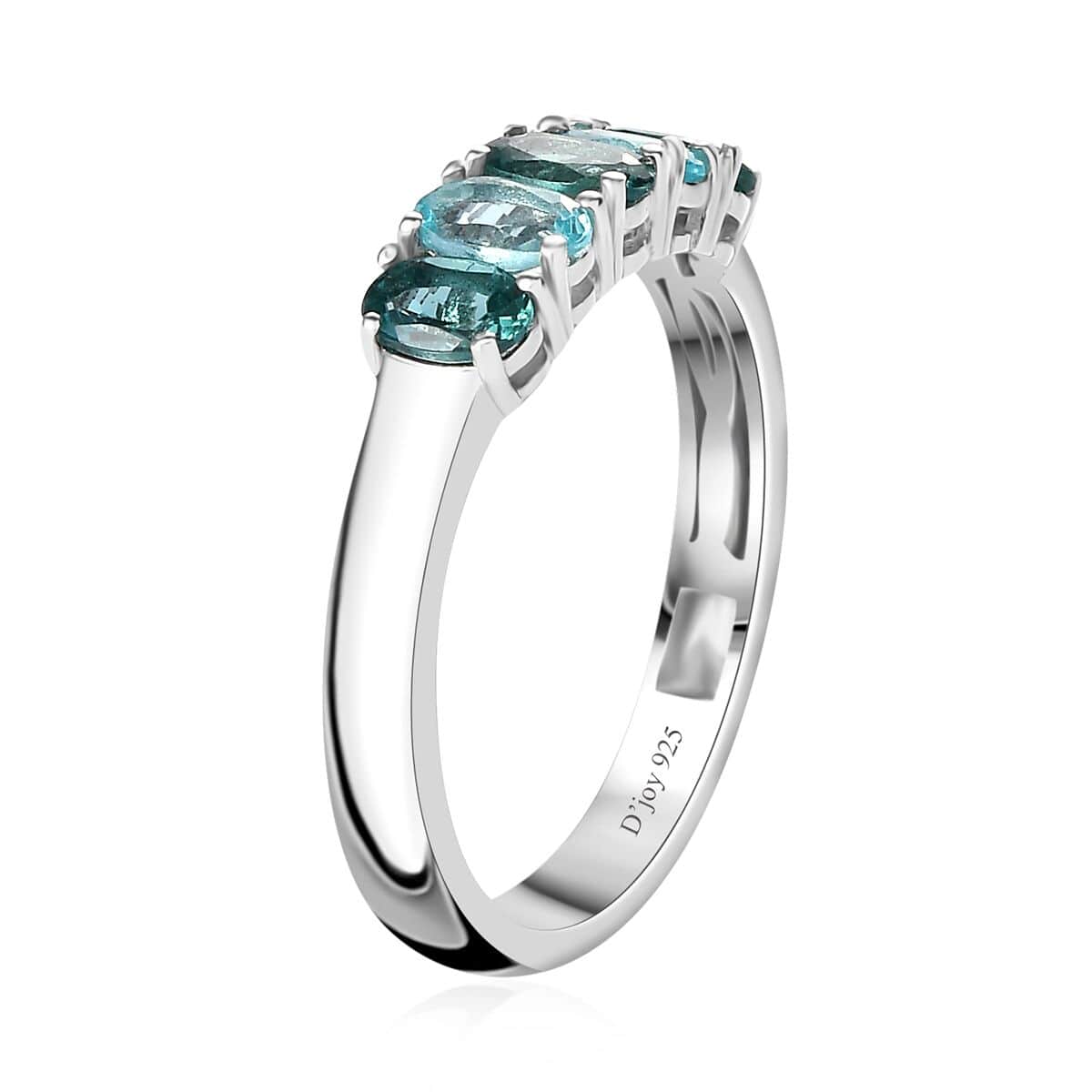 Premium Indian Ocean Apatite, Apatite 5 Stone Ring in Platinum Over Sterling Silver (Size 10.0) 1.20 ctw image number 3