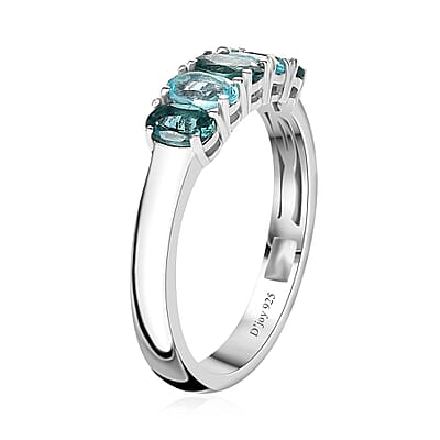 Indian Ocean Apatite and Malgache Neon Apatite 5 Stone Ring in Platinum Over Sterling Silver (Size 10.0) 1.20 ctw