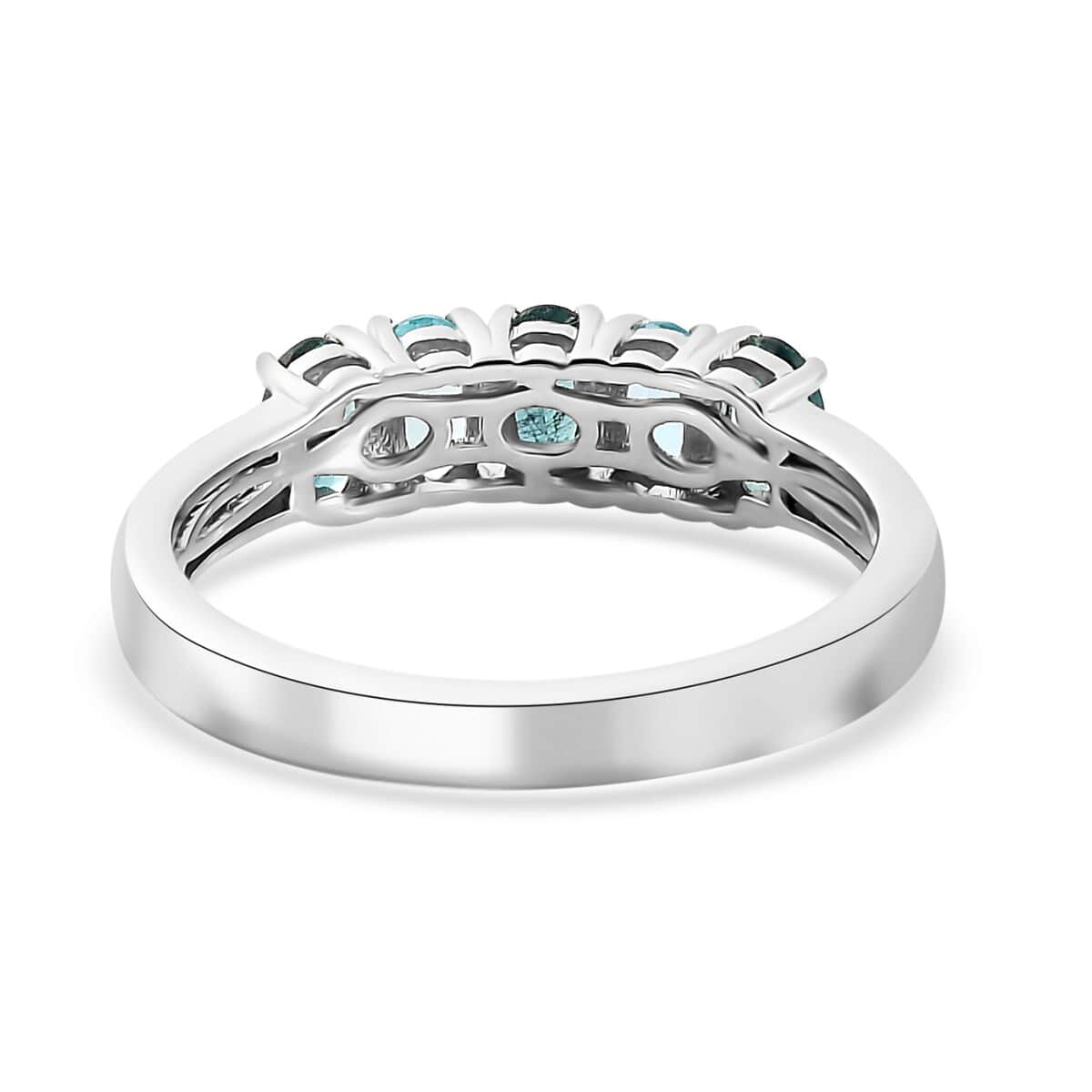 Premium Indian Ocean Apatite, Apatite 5 Stone Ring in Platinum Over Sterling Silver (Size 10.0) 1.20 ctw image number 4