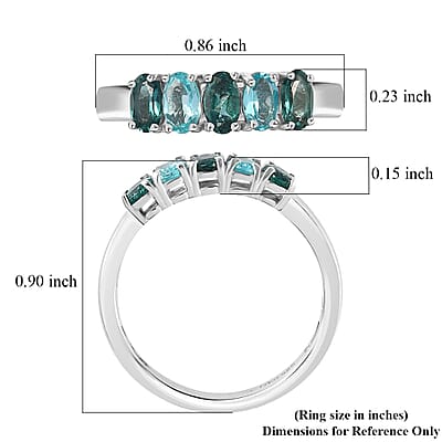 Indian Ocean Apatite and Malgache Neon Apatite 5 Stone Ring in Platinum Over Sterling Silver (Size 10.0) 1.20 ctw