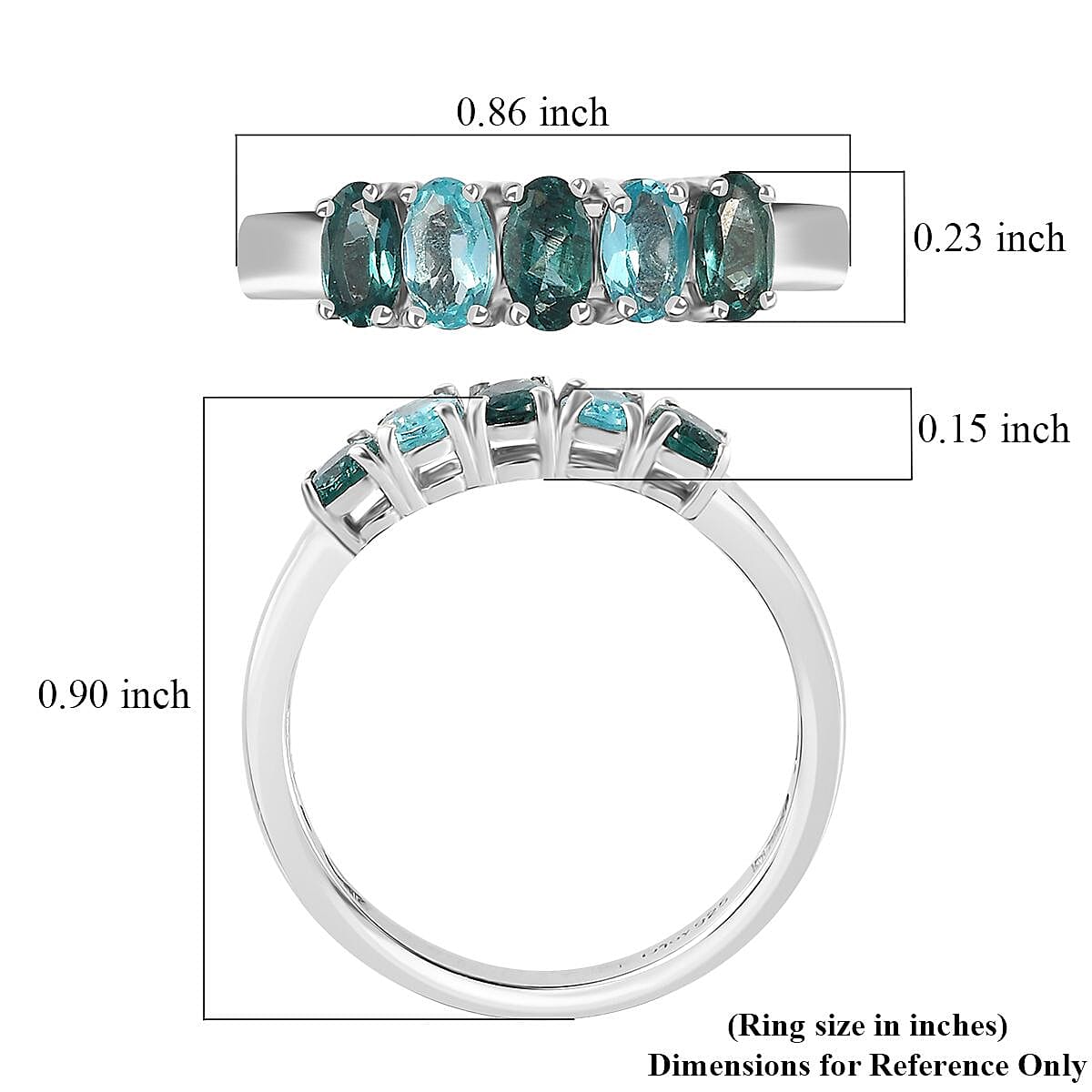 Indian Ocean Apatite and Malgache Neon Apatite 5 Stone Ring in Platinum Over Sterling Silver (Size 5.0) 1.20 ctw image number 5