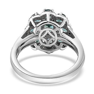 Indian Ocean Apatite and Moissanite Lilac Floral Ring in Platinum Over Sterling Silver (Size 10.0) 2.00 ctw
