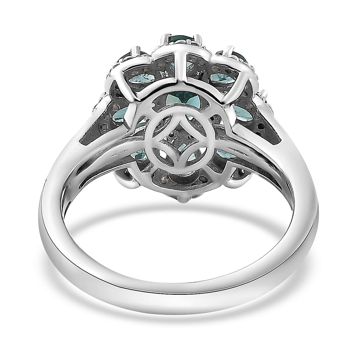 Indian Ocean Apatite and Moissanite Lilac Floral Ring in Platinum Over Sterling Silver (Size 7.0) 2.00 ctw image number 4