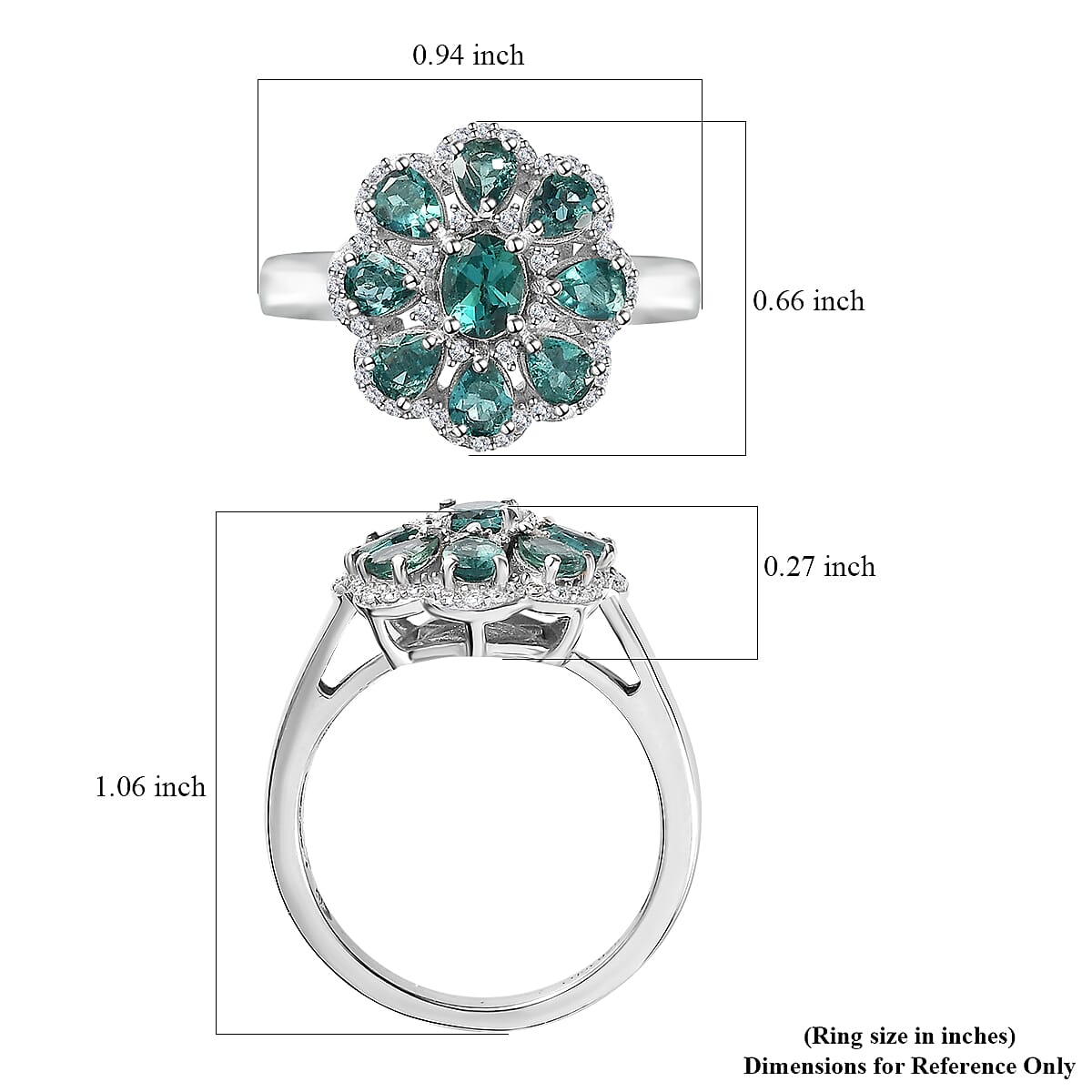Indian Ocean Apatite and Moissanite Lilac Floral Ring in Platinum Over Sterling Silver (Size 7.0) 2.00 ctw image number 5