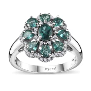 Indian Ocean Apatite and Moissanite Ring in Platinum Over Sterling Silver (Size 8.0) 2.00 ctw