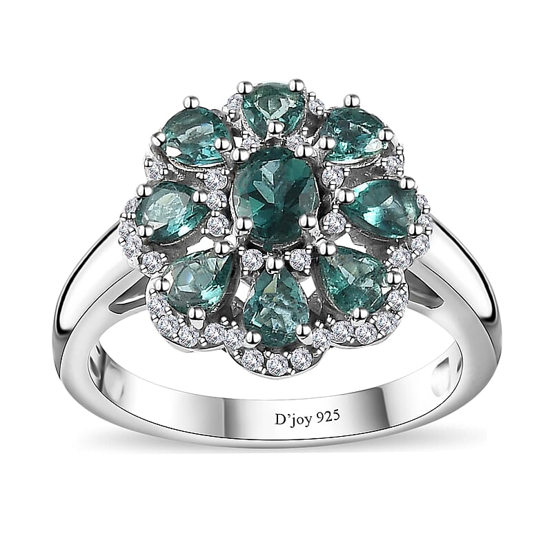 Indian Ocean Apatite and Moissanite Ring in Platinum Over Sterling Silver (Size 8.0) 2.00 ctw