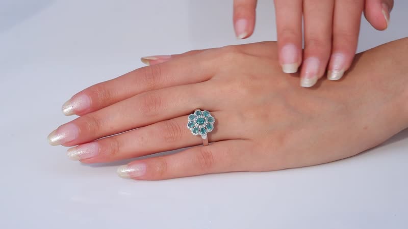Ocean Blue Apatite, Moissanite Ring in Platinum Over Sterling Silver (Size 8.0) 1.90 ctw