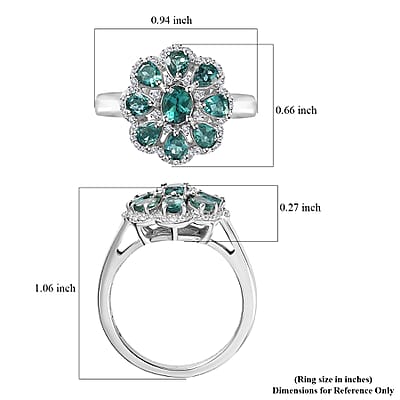 Indian Ocean Apatite and Moissanite Ring in Platinum Over Sterling Silver (Size 8.0) 2.00 ctw