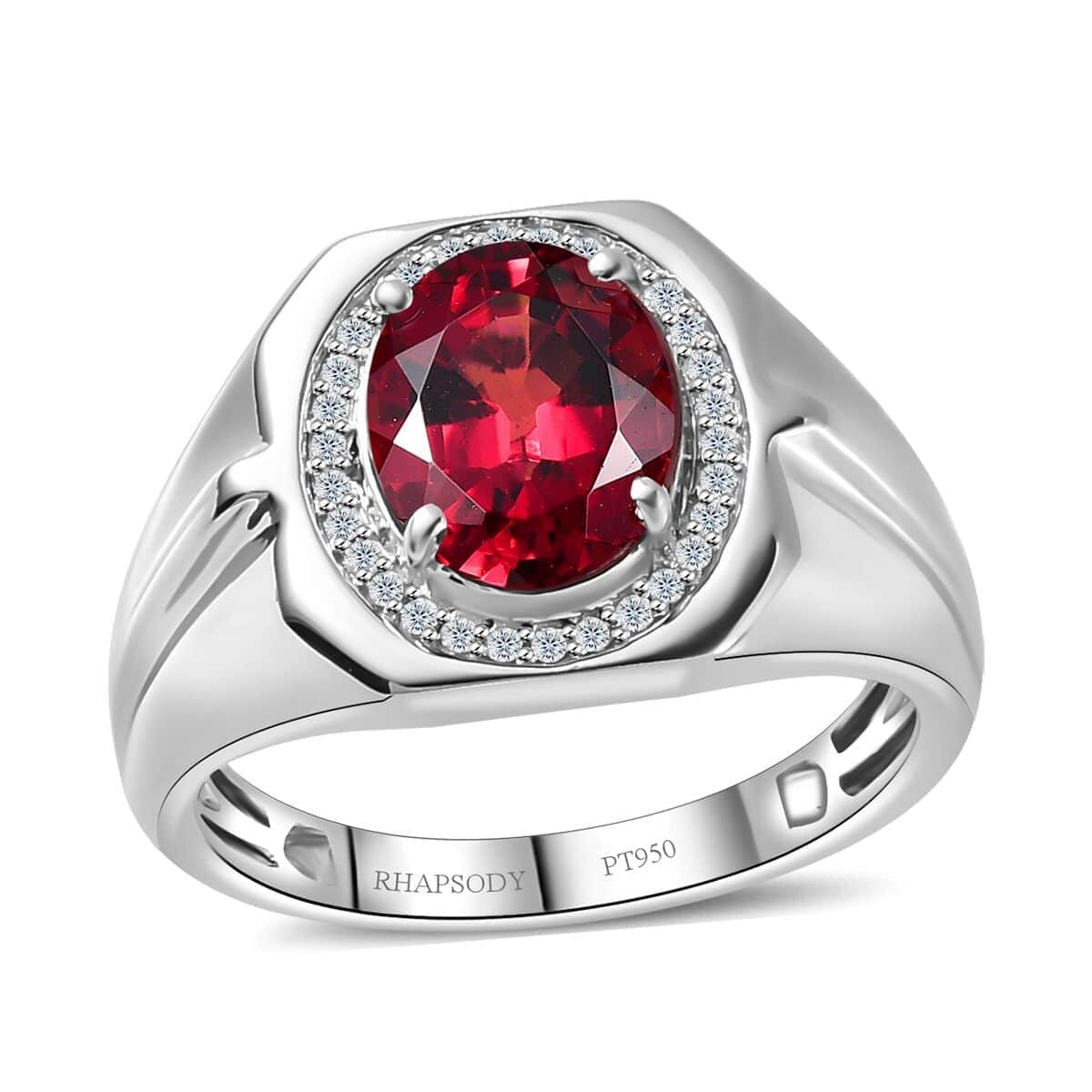 Rhapsody 950 Platinum AAAA Ofiki Rubellite and E-F VS Diamond Men's Ring (Size 10.0) 10.70 Grams 3.10 ctw image number 0