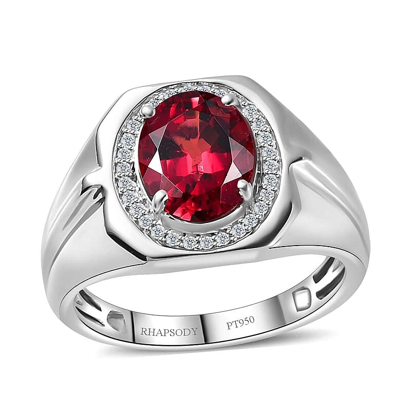 Rhapsody 950 Platinum AAAA Ofiki Rubellite and E-F VS Diamond Men's Ring (Size 10.0) 10.70 Grams 3.10 ctw