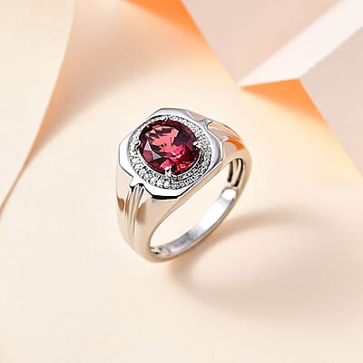 Rhapsody 950 Platinum AAAA Ofiki Rubellite and E-F VS Diamond Men's Ring (Size 10.0) 10.70 Grams 3.10 ctw