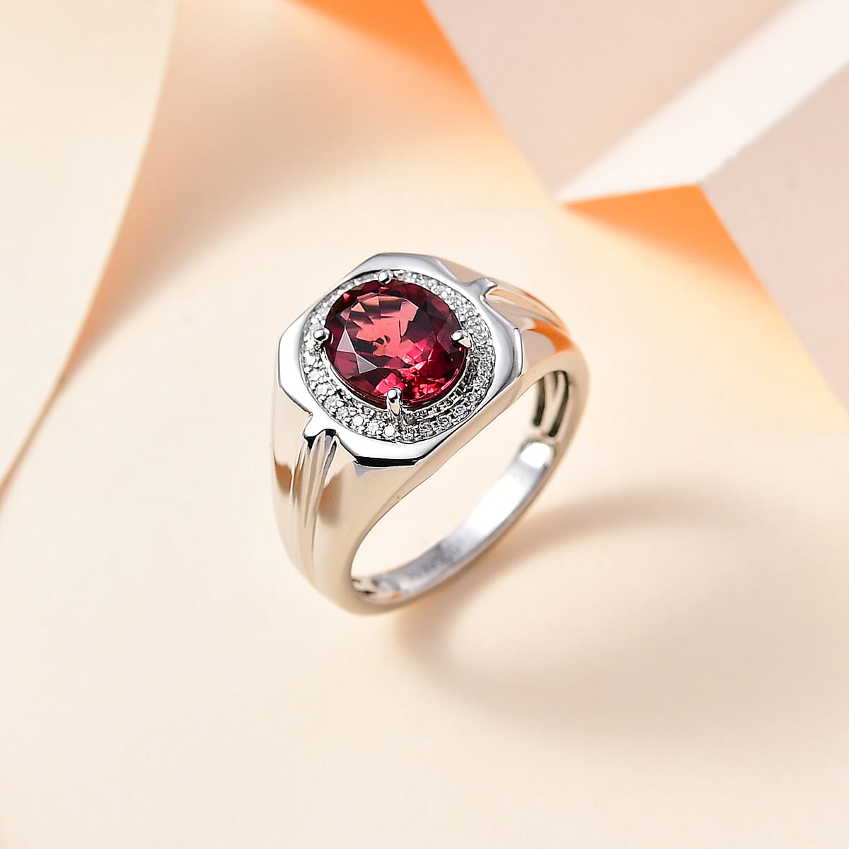 Rhapsody 950 Platinum AAAA Ofiki Rubellite and E-F VS Diamond Men's Ring (Size 11.0) 10.70 Grams 3.10 ctw image number 1