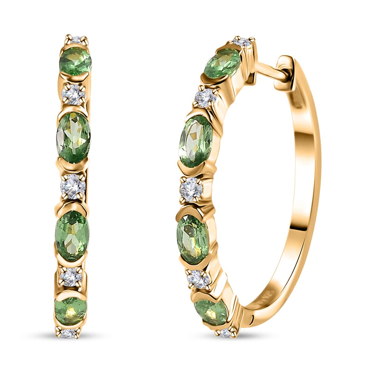 Tsavorite Garnet and Moissanite Earrings in Vermeil Yellow Gold Over Sterling Silver 2.50 ctw image number 0