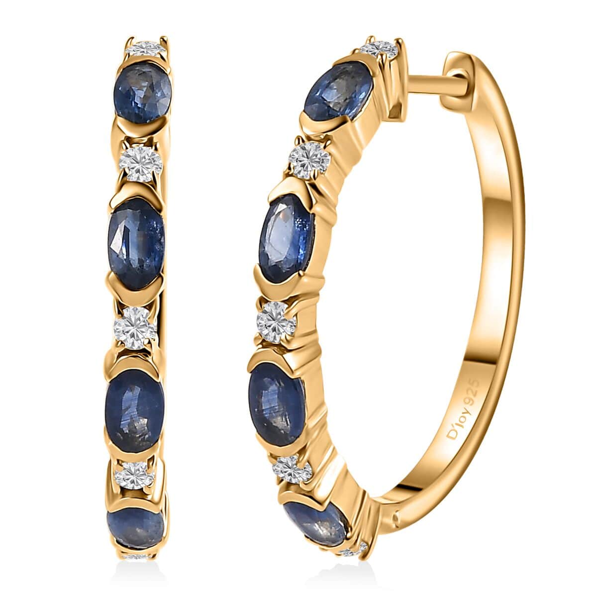 Ceylon Blue Sapphire and Moissanite Earrings in Vermeil Yellow Gold Over Sterling Silver 3.60 ctw image number 0