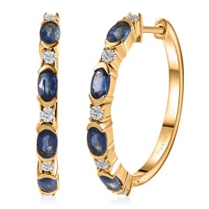 Ceylon Blue Sapphire and Moissanite Earrings in Vermeil Yellow Gold Over Sterling Silver 3.60 ctw