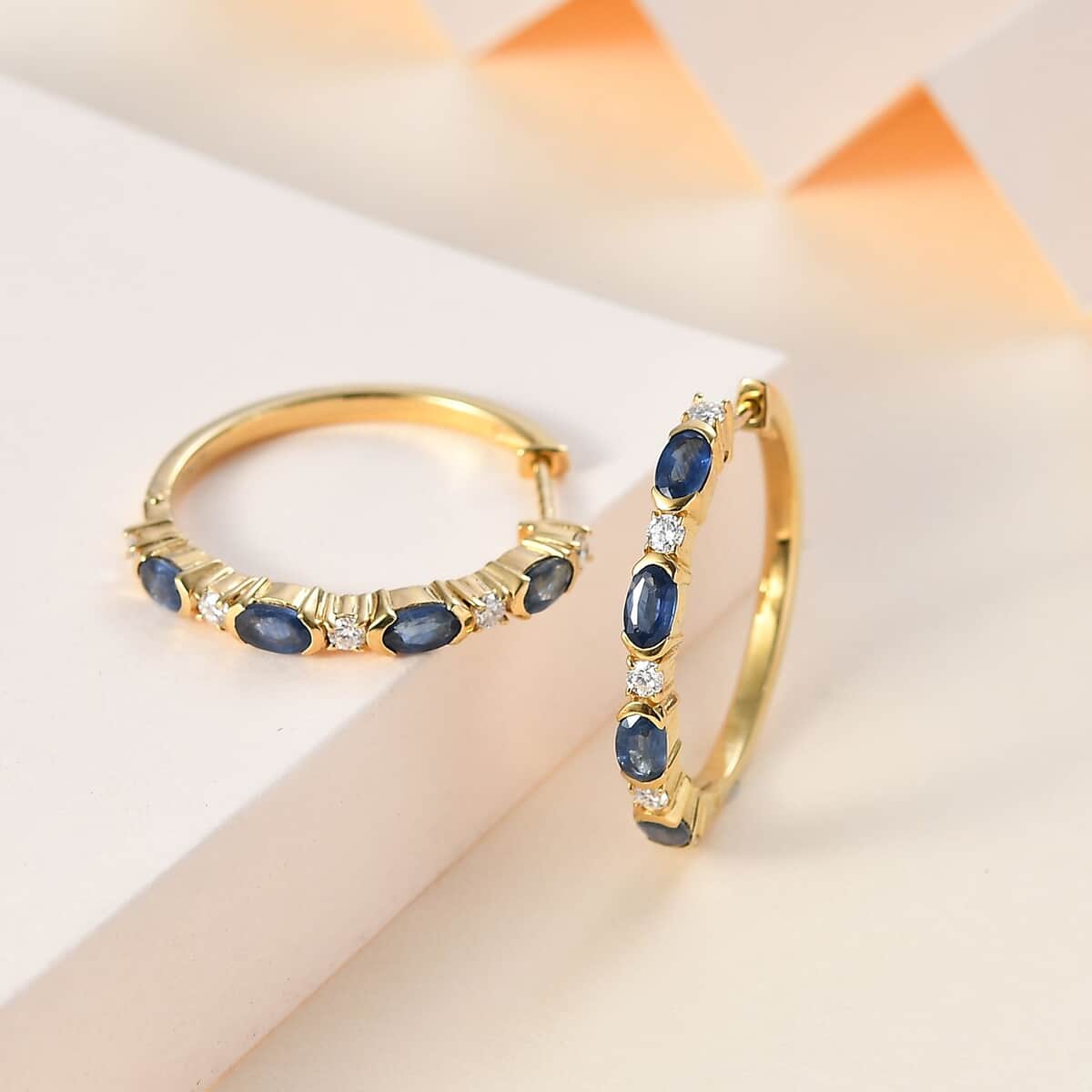 Ceylon Blue Sapphire and Moissanite Earrings in Vermeil Yellow Gold Over Sterling Silver 3.60 ctw image number 1