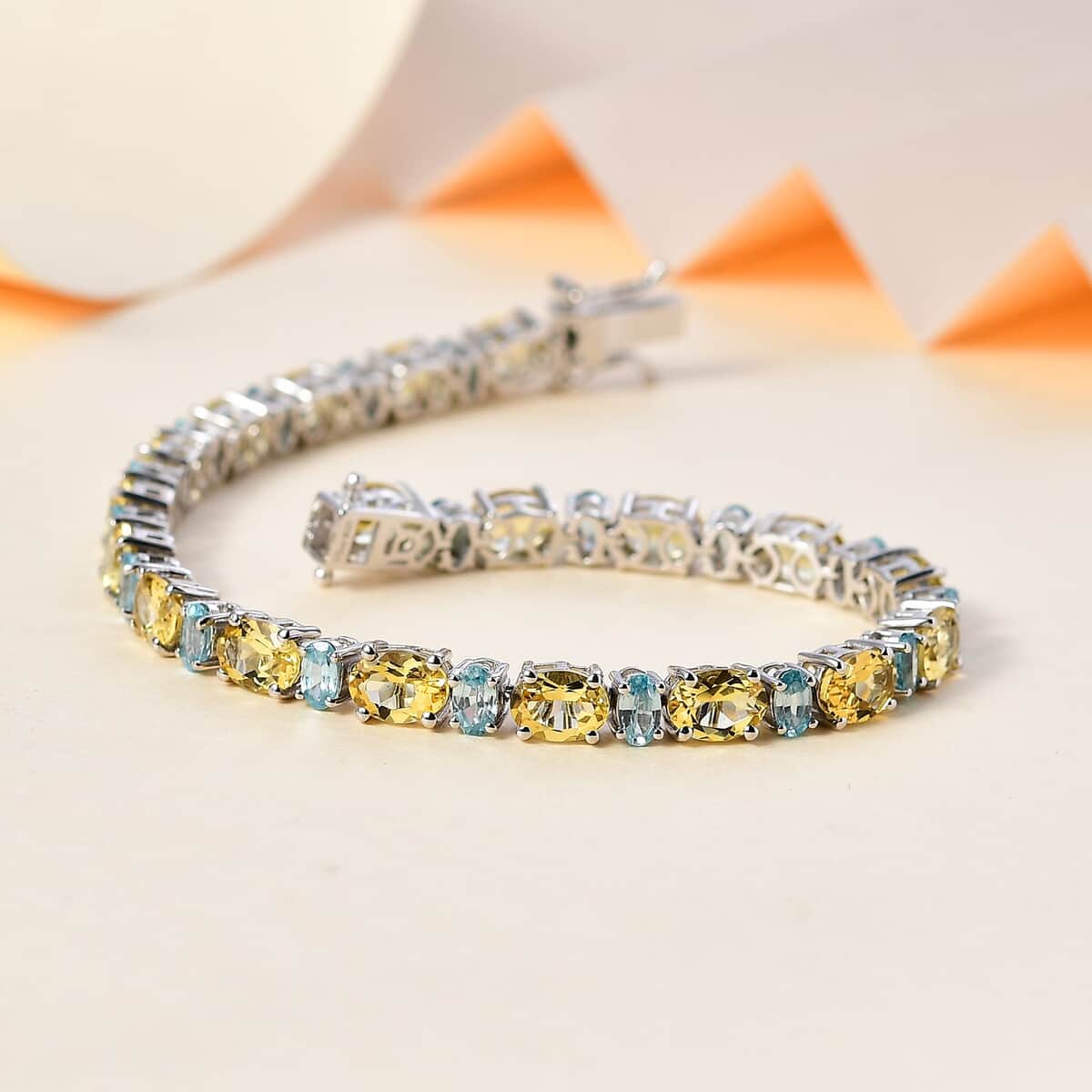 Epic Deal Sunfire Beryl, Blue Zircon Tennis Bracelet in Platinum Over Sterling Silver (6.50 In) 15.40 ctw image number 1