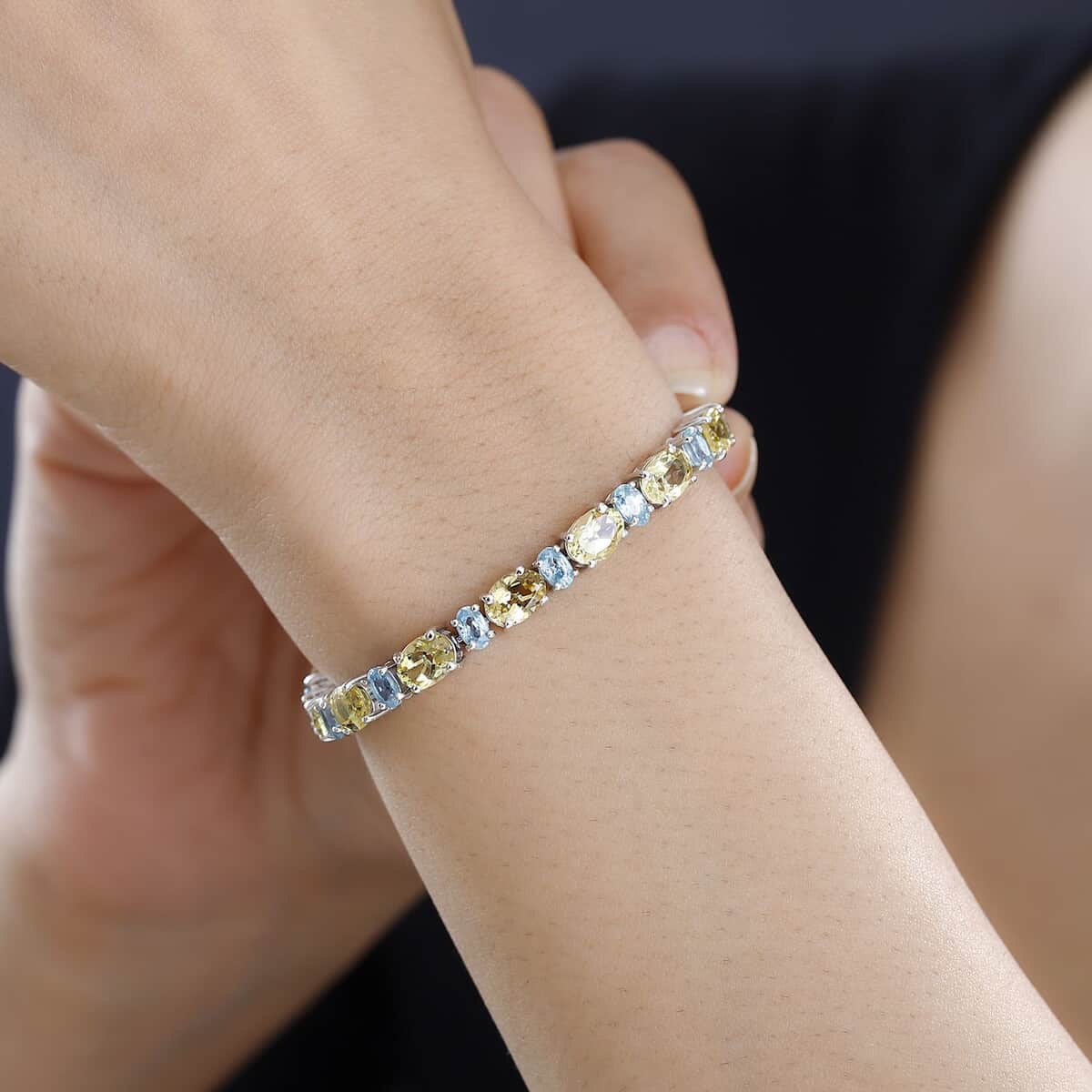 Epic Deal Sunfire Beryl, Blue Zircon Tennis Bracelet in Platinum Over Sterling Silver (6.50 In) 15.40 ctw image number 2