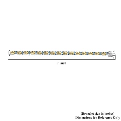 D'Joy Brazilian Sunfire Beryl and Blue Zircon Tennis Bracelet in Platinum Over Sterling Silver (6.50 In) 15.40 ctw