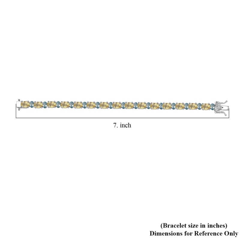 D'Joy Brazilian Sunfire Beryl and Blue Zircon Tennis Bracelet in Platinum Over Sterling Silver (6.50 In) 15.40 ctw