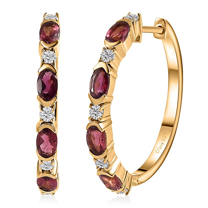 D'Joy Ofiki Rubellite and Moissanite Earrings in Vermeil Yellow Gold Over Sterling Silver 2.35 ctw
