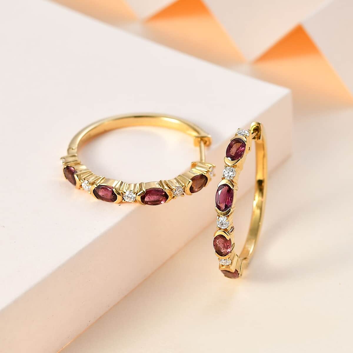 Ofiki Rubellite and Moissanite Earrings in Vermeil Yellow Gold Over Sterling Silver 2.35 ctw image number 1