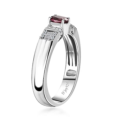 Ofiki Rubellite and White Zircon Ring in Platinum Over Sterling Silver (Size 10.0) 0.65 ctw