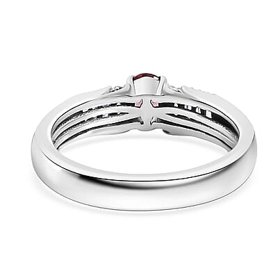 Ofiki Rubellite and White Zircon Ring in Platinum Over Sterling Silver (Size 10.0) 0.65 ctw