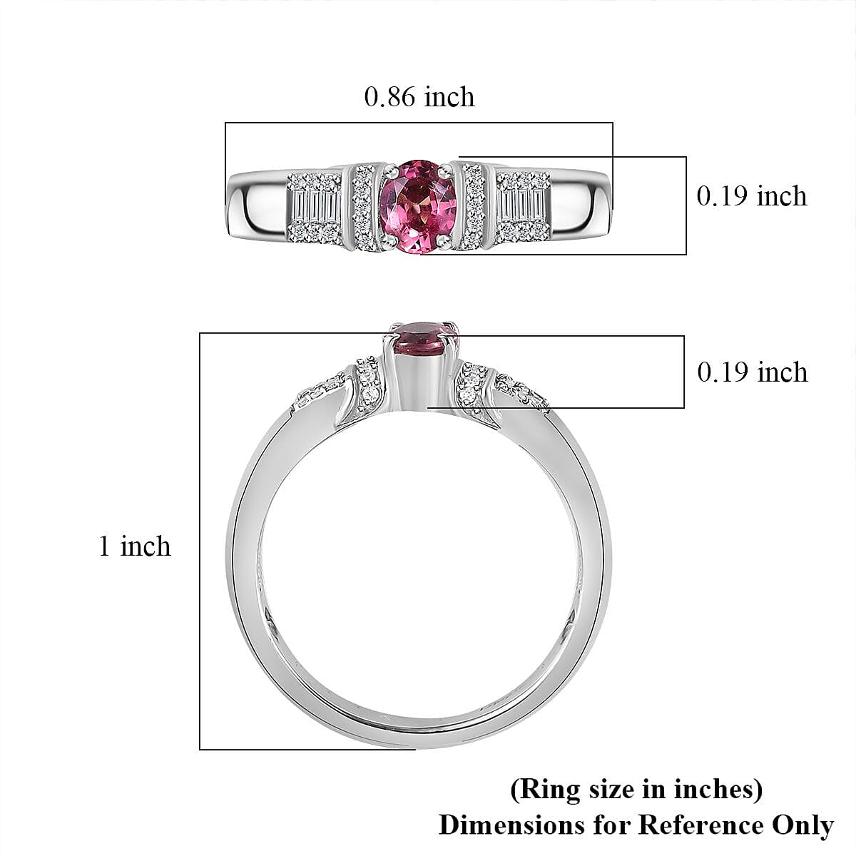 Ofiki Rubellite and White Zircon Ring in Platinum Over Sterling Silver (Size 10.0) 0.65 ctw