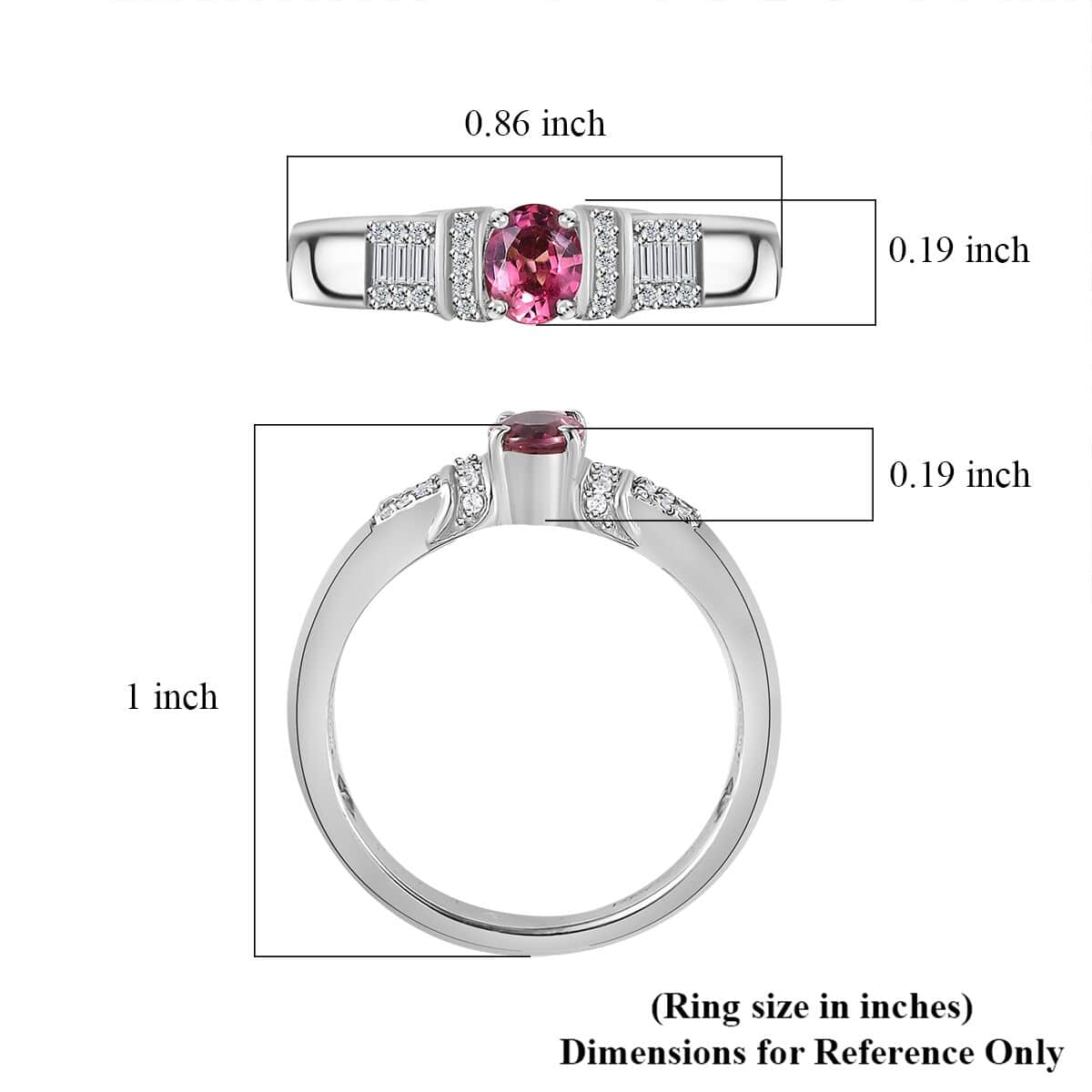 Ouro Fino Rubellite and White Zircon Ring in Platinum Over Sterling Silver (Size 7.0) 0.75 ctw image number 5