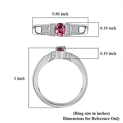 Ofiki Rubellite and White Zircon Ring in Platinum Over Sterling Silver (Size 10.0) 0.65 ctw