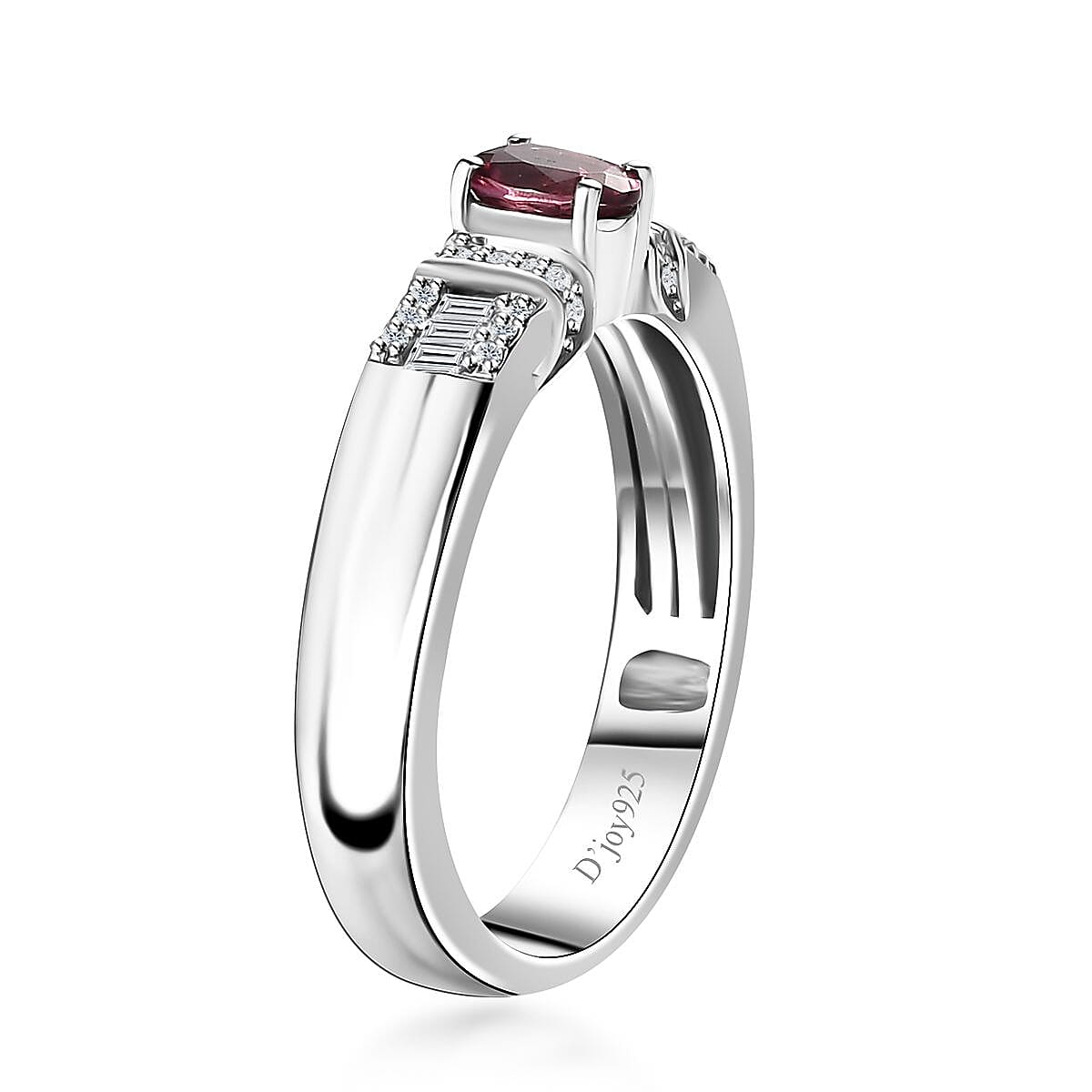 Ofiki Rubellite and White Zircon Ring in Platinum Over Sterling Silver (Size 7.0) 0.65 ctw image number 3