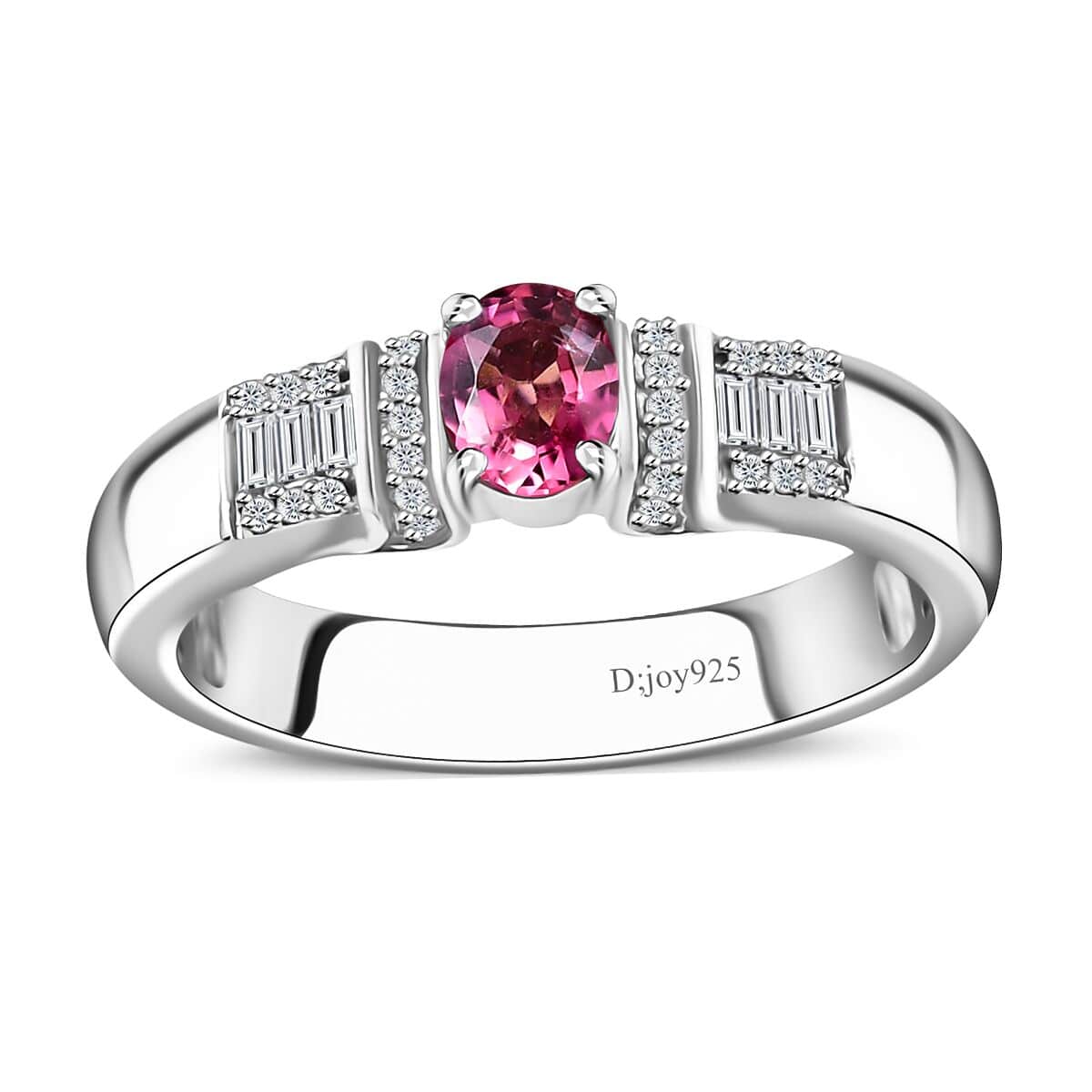 Ofiki Rubellite and White Zircon Ring in Platinum Over Sterling Silver (Size 8.0) 0.65 ctw image number 0