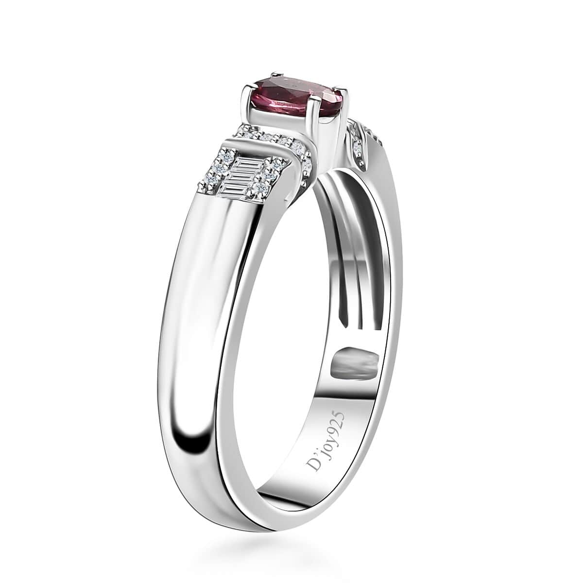 Ofiki Rubellite and White Zircon Ring in Platinum Over Sterling Silver (Size 8.0) 0.65 ctw image number 3
