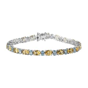 Brazilian Sunfire Beryl and Blue Zircon Tennis Bracelet in Platinum Over Sterling Silver (7.25 In) 17.50 ctw