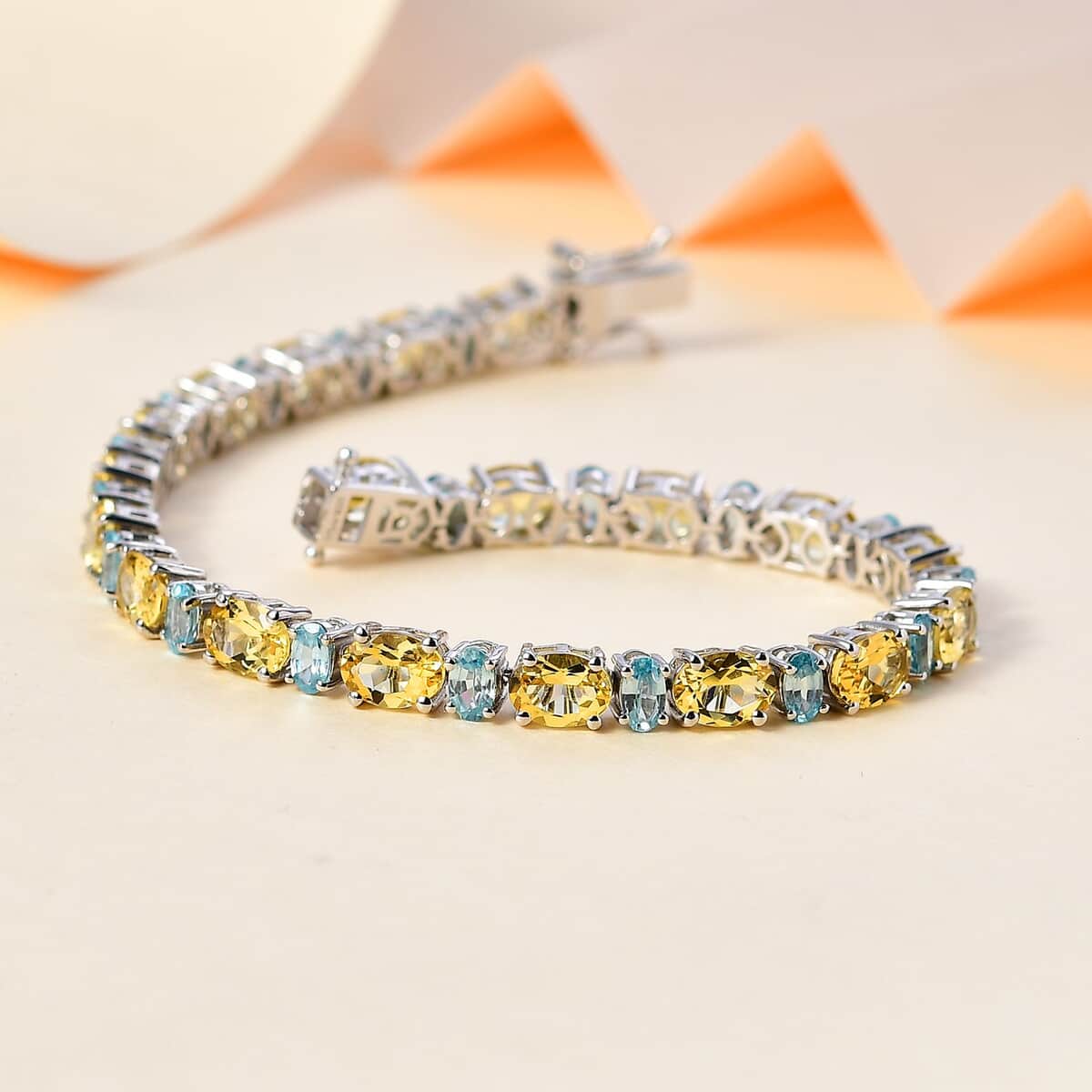 Brazilian Sunfire Beryl and Blue Zircon Tennis Bracelet in Platinum Over Sterling Silver (7.25 In) 17.50 ctw image number 1