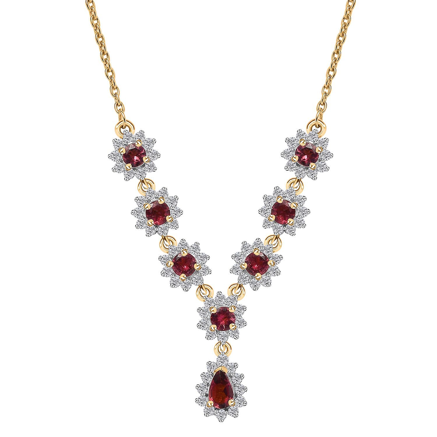 D'Joy Ofiki Rubellite and Moissanite Necklace 18-20 Inches in Vermeil Yellow Gold Over Sterling Silver 2.00 ctw