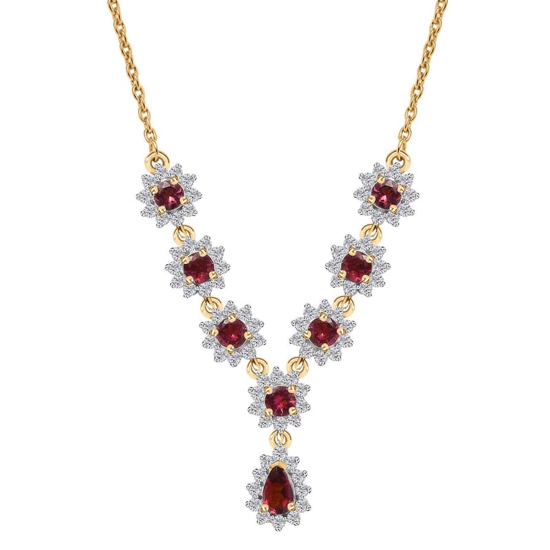 D'Joy Ofiki Rubellite and Moissanite Necklace 18-20 Inches in Vermeil Yellow Gold Over Sterling Silver 2.00 ctw