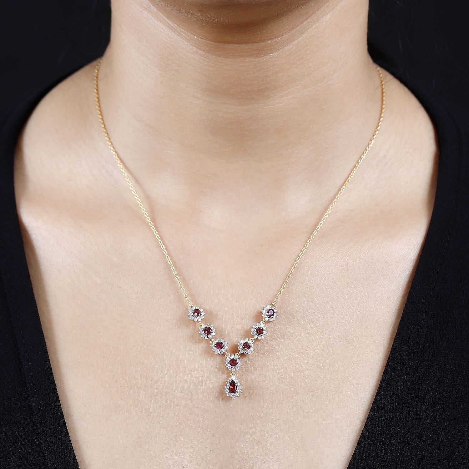 D'Joy Ofiki Rubellite and Moissanite Necklace 18-20 Inches in Vermeil Yellow Gold Over Sterling Silver 2.00 ctw