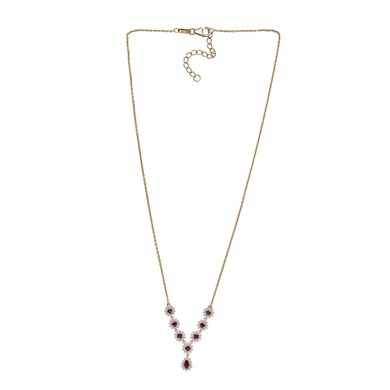 D'Joy Ofiki Rubellite and Moissanite Necklace 18-20 Inches in Vermeil Yellow Gold Over Sterling Silver 2.00 ctw