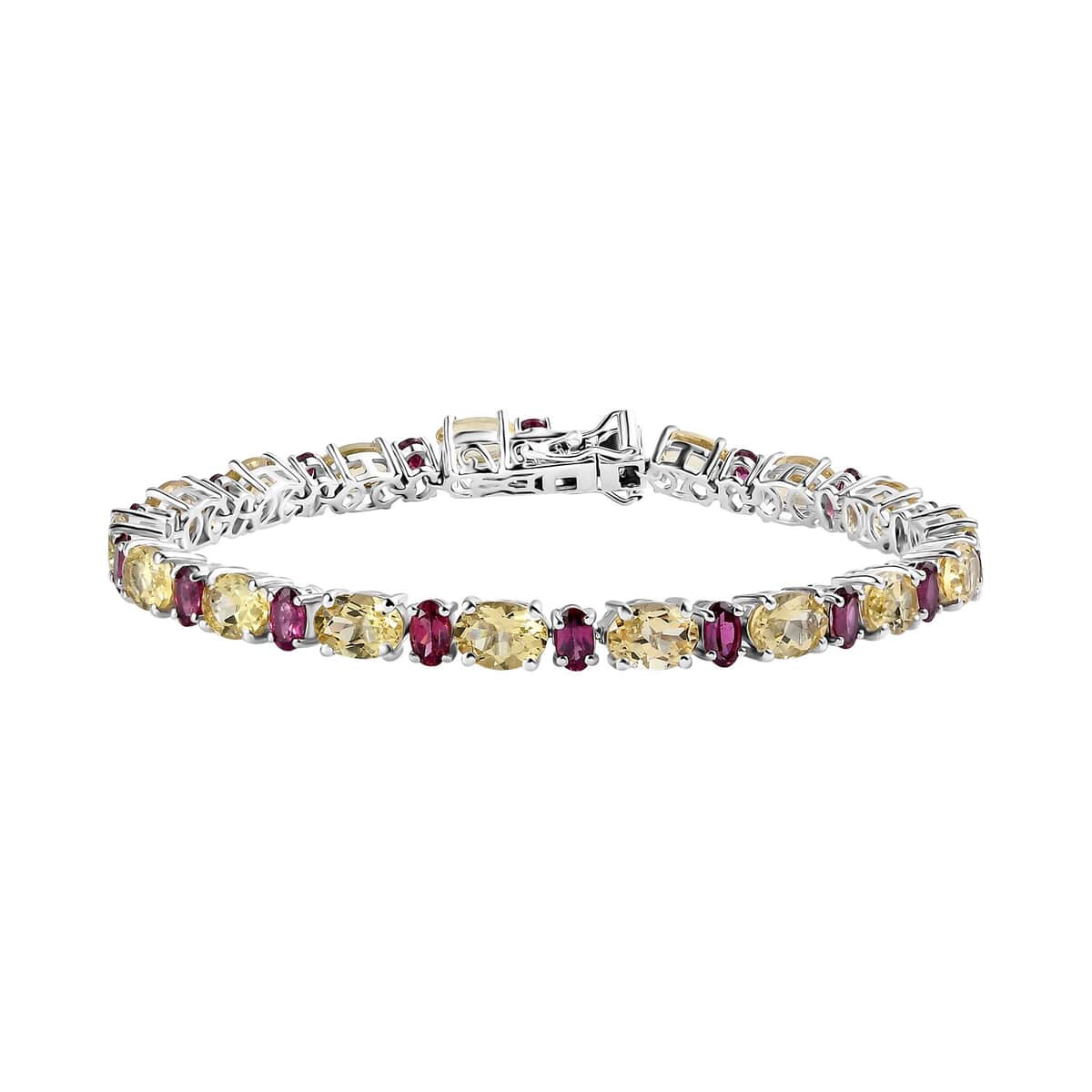 Brazilian Sunfire Beryl and Orissa Rhodolite Garnet Tennis Bracelet in Platinum Over Sterling Silver (7.25 In) 19.25 ctw image number 0